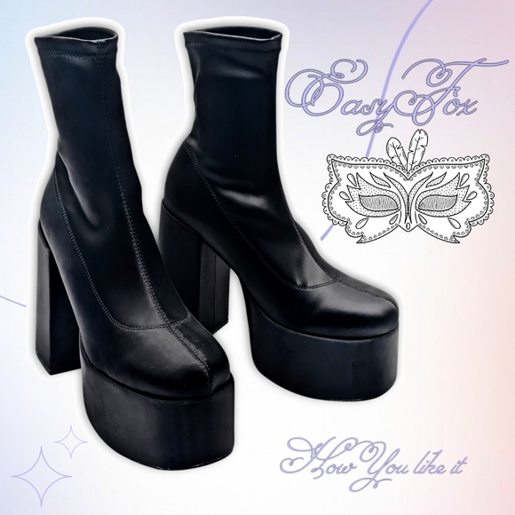 Easyfox Black Platform Mid-Calf Chunky Heel Boots – Size 7 - Picture 1 of 11